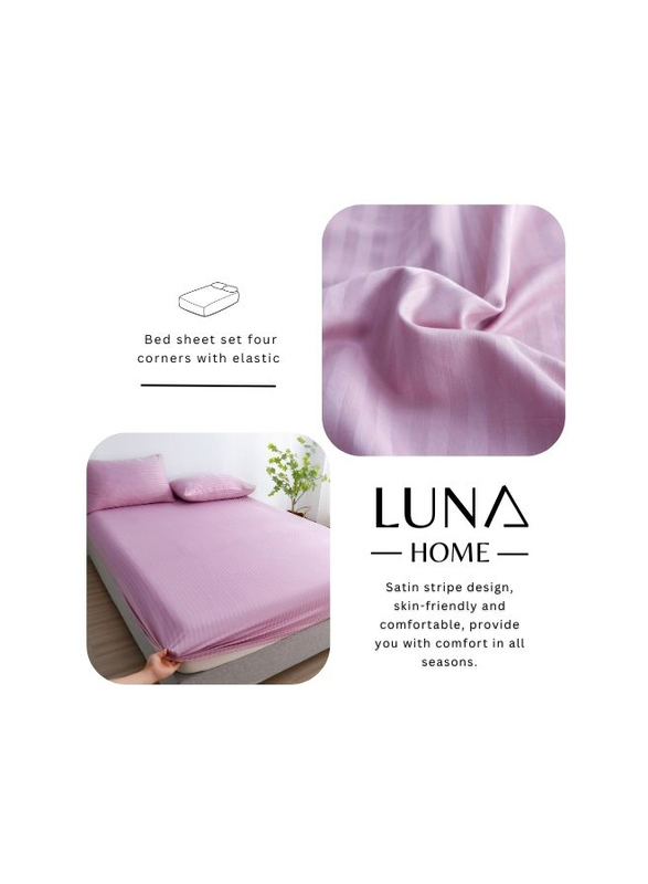 Luna Home 3-Piece Fitted Sheet Set, 1 Fitted Sheet + 2 Pillow Covers, Single, Greige Violet