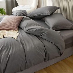 Luna Home 4-Piece Duvet Cover Set, 1 Duvet Cover + 1 Fitted Sheet + 2 Pillow Covers, Single, Dark Grey