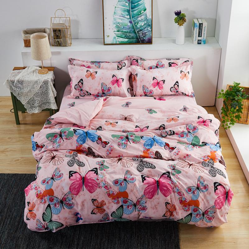 Deals For Less 6-Piece Butterfly Design Bedding Set, 1 Duvet Cover + 1 Fitted Sheet + 4 Pillow Covers, Pink, King