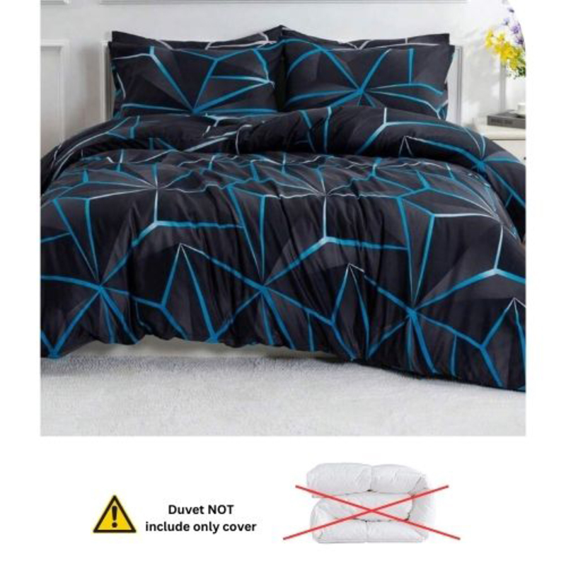 Deals For Less Luna Home 6-Piece Geometric Design Duvet Cover Set, 1 Duvet Cover + 1 Flat Sheet + 4 Pillow Covers, Queen, Black/Blue