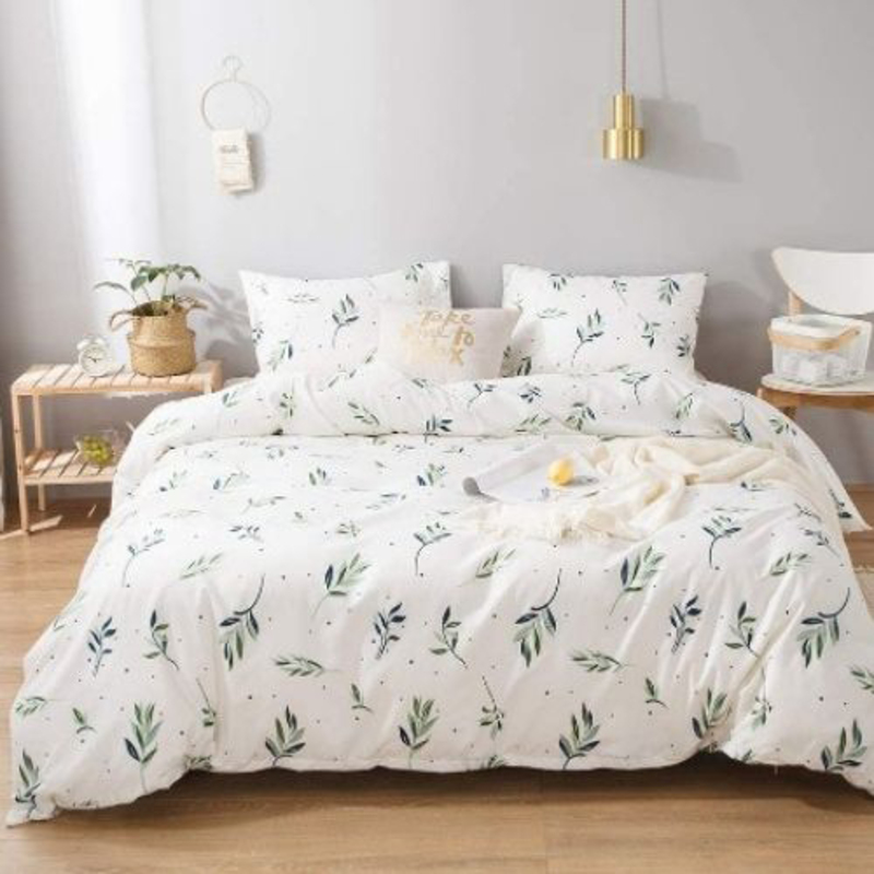 Deals For Less Luna Home 6-Piece Small Green Leaves Design Bedding Set Without Filler, 1 Duvet Cover + 1 Fitted Sheet + 4 Pillow Cases, Queen/Double, Green