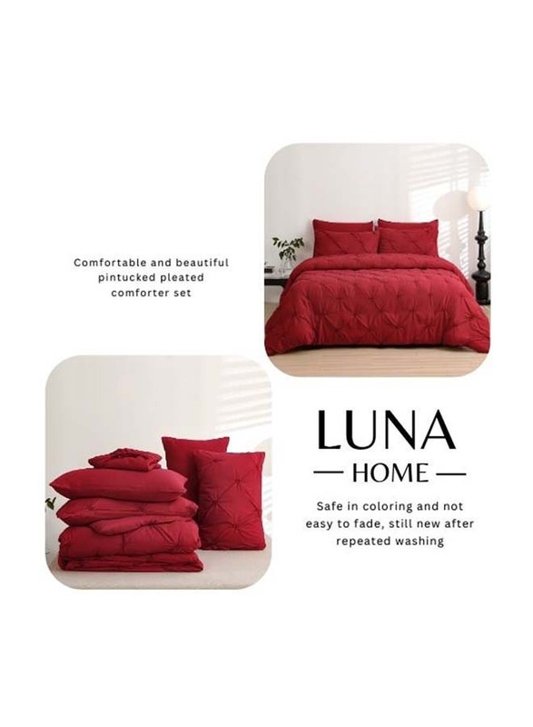 Luna Home 6-Piece Comforter Set, 1 Comforter + 1 Fitted Sheet + 4 Pillow Cases, King, Red