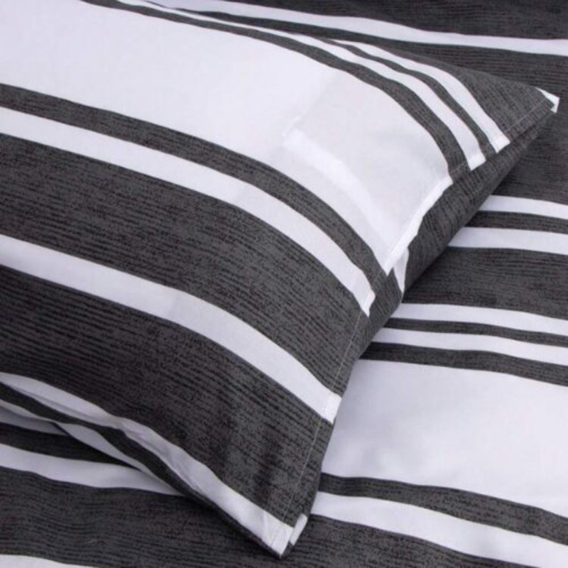 Deals For Less Luna Home 6-Piece Stripe Design Bedding Set, 1 Duvet Cover + 1 Fitted Sheet + 4 Pillow Cases, King Size, Black