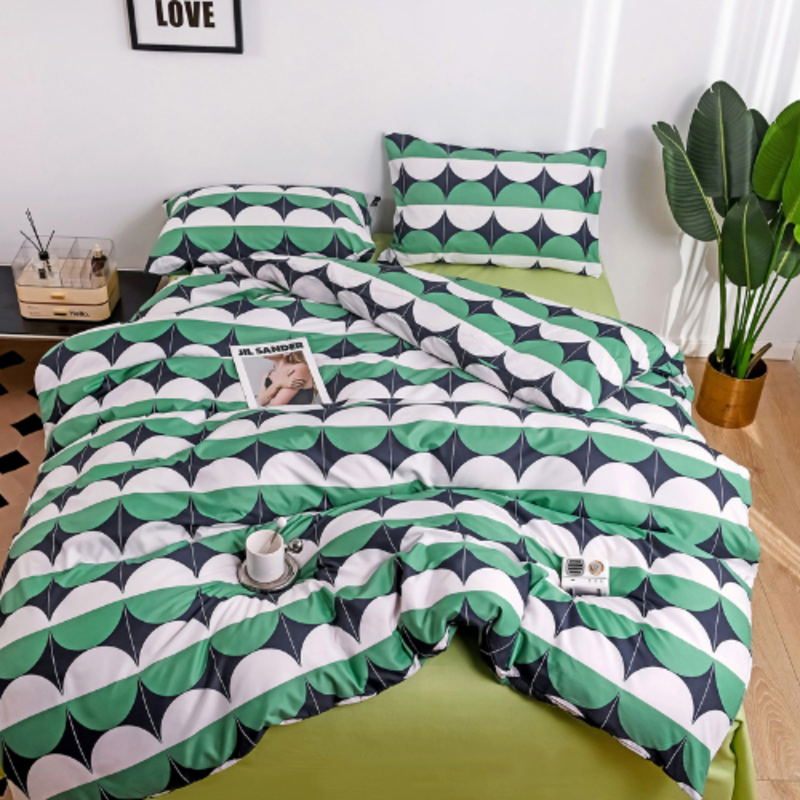 Luna Home 6-Piece Circle Design without Filler Bedding Set, 1 Duvet Cover + 1 Flat sheet + 4 Pillow Covers, Double/Queen, Green