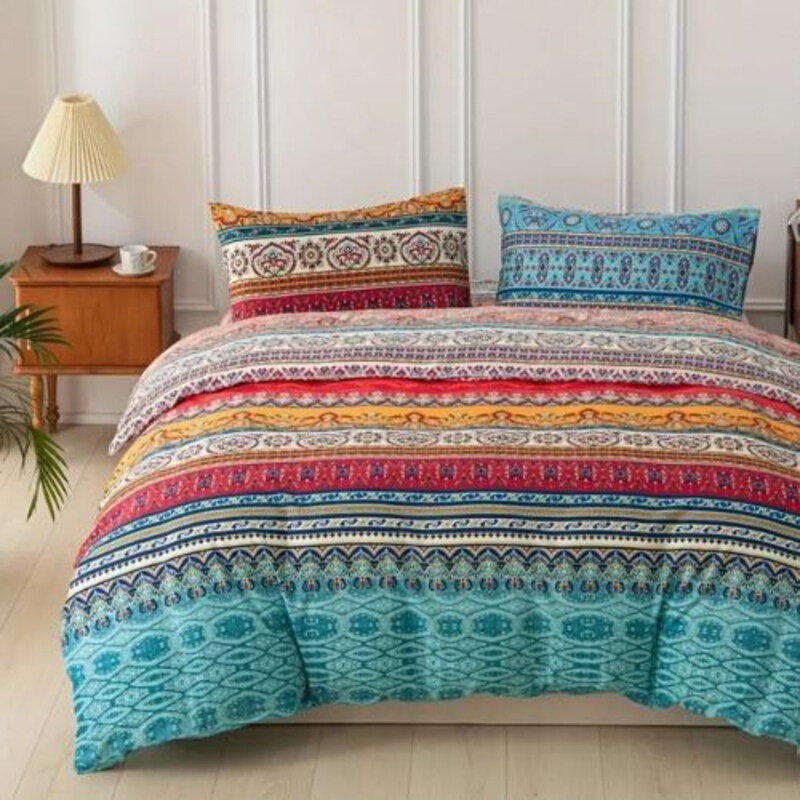 

Luna Home 6-Piece Colourful Bohemian Design Duvet Cover Set, 1 Duvet Cover + 1 Flat Sheet + 4 Pillow Covers, Queen, Blue