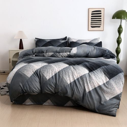Luna Home 6-Piece Geometric Print Bedding Set, 1 Duvet Cover + 1 Fitted Bedsheet + 4 Pillow Covers, Grey, Queen Size