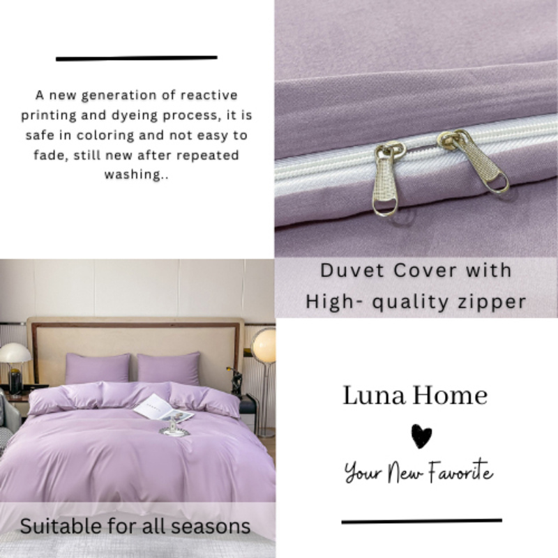 Luna Home Premium Quality Basic Single Set of 4 Pieces, Duvet Cover Set, Lavender