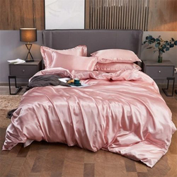 Deals For Less Luna Home 6-Piece Plain Duvet Cover Set, 1 Duvet Cover + 1 Fitted Sheet + 4 Pillow Cases, Silky Satin, King Size, Pink
