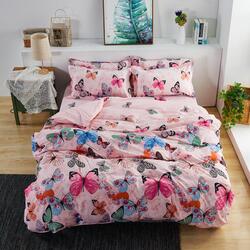Deals For Less 4-Piece Butterfly Design Bedding Set, 1 Duvet Cover + 1 Fitted Sheet + 2 Pillow Covers, Pink, Single