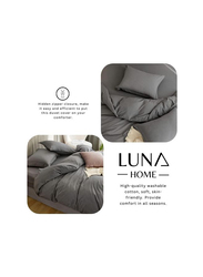 Luna Home 4-Piece Duvet Cover Set, 1 Duvet Cover + 1 Fitted Sheet + 2 Pillow Covers, Single, Dark Grey
