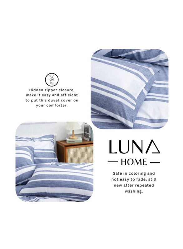 Deals For Less Luna Home 6-Piece Stripe Design Duvet Cover Set, 1 Duvet Cover + 1 Fitted Sheet + 4 Pillow Cases, King Size, Blue