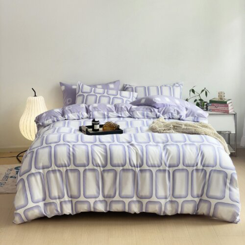 Deals For Less 6-Piece Luna Home Geometric Design Style Reversible Duvet Cover Set, 1 Duvet Cover + 1 Flat Sheet + 4 Pillow Covers, Double/Queen, Light Blue