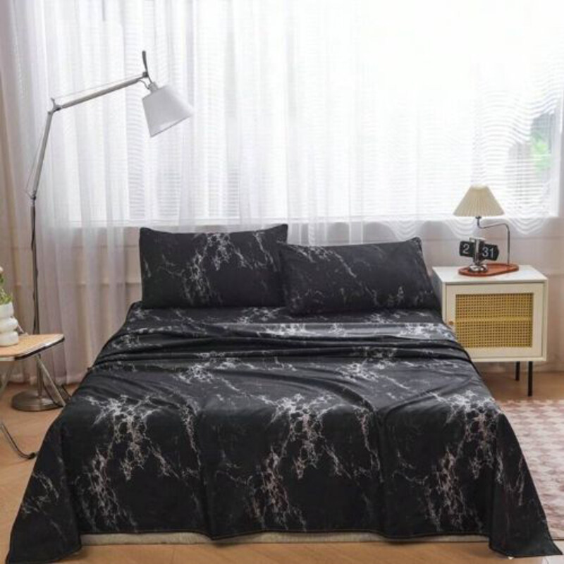 

Luna Home 4-Piece Bedsheet Set, 1 Fitted Sheet + 1 Flat Sheet + 2 Pillow Cases, Marble Black