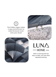 Luna Home 6-Piece Geometric Print Bedding Set, 1 Duvet Cover + 1 Fitted Bedsheet + 4 Pillow Covers, Grey, Queen Size