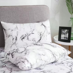 Luna Home 6-Piece Marble Design Bedding Set, 1 Duvet Cover + 1 Flat Bedsheet + 4 Pillow Covers, White/Black, Queen/Double Size