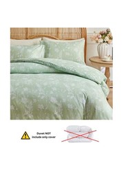 Luna Home 6-Piece Duvet Cover Set, 1 Duvet Cover + 1 Fitted Sheet + 4 Pillow Covers, Floral Details, Queen, Green