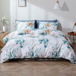 Deals For Less 6-Piece Luna Home Leaves Design Bedding Set, 1 Duvet Cover + 1 Flat Bedsheet + 4 Pillow Covers, Queen/Double, Pearl White/Blue