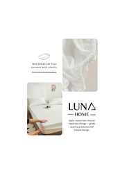 Luna Home 3-Piece Fitted Sheet Set, 1 Fitted Sheet + 2 Pillow Covers, Single, White