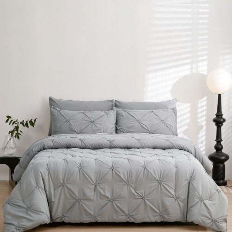 Luna Home 6-Piece Comforter Set, 1 Comforter + 1 Fitted Sheet + 4 Pillow Cases, King, Grey