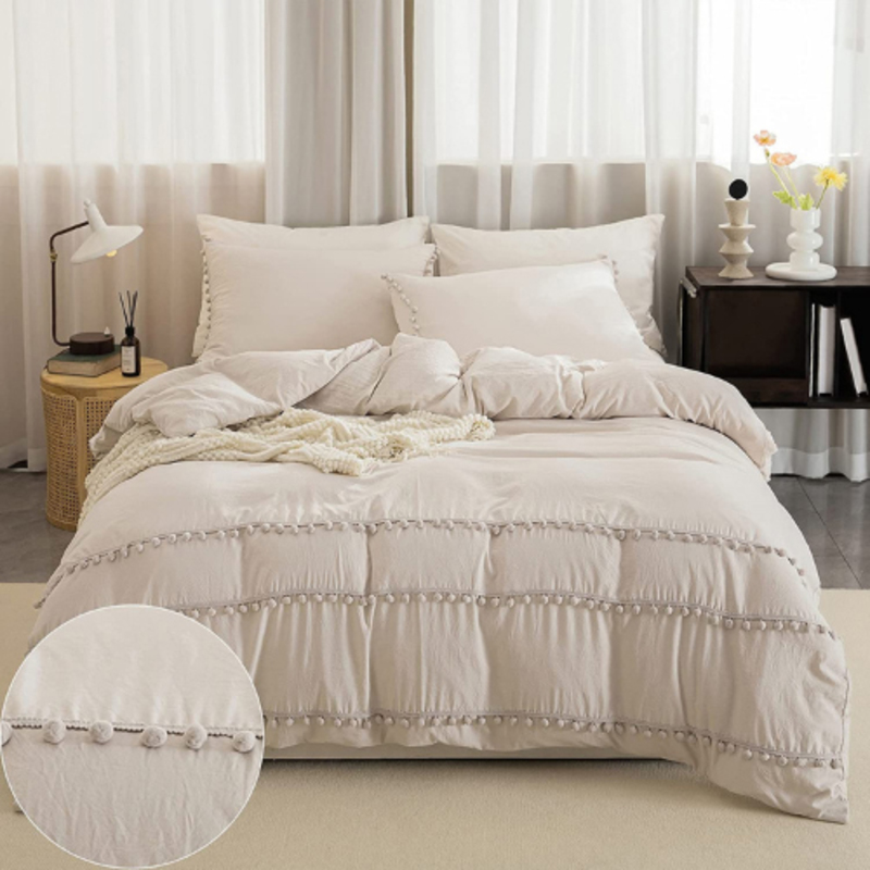 Luna Home King size 6 pieces, Washable Cotton Plain Colour Bedding Set Without Filler, White