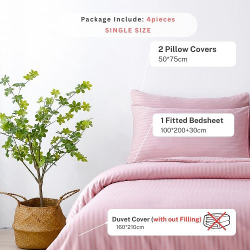 Deals For Less 6-Piece Luna Home Silky Satin Plain Duvet Cover Set, 1 Duvet Cover + 1 Fitted Sheet + 4 Pillow Covers, King, Pink