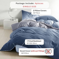 Luna Home 4-Piece Duvet Cover Set, 1 Duvet Cover + 1 Fitted Sheet + 2 Pillow Covers, Single, Ombre Blue