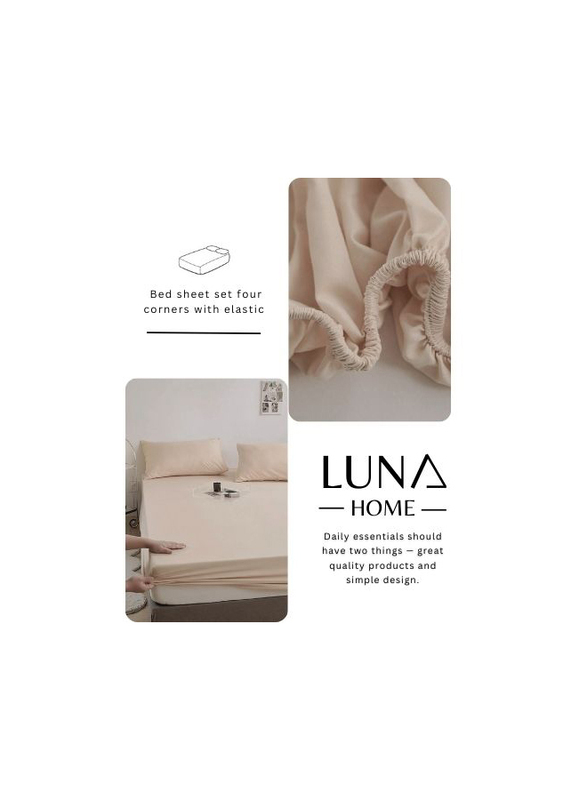 Luna Home 3-Piece Fitted Sheet Set, 1 Fitted Sheet + 2 Pillow Covers, King, Beige