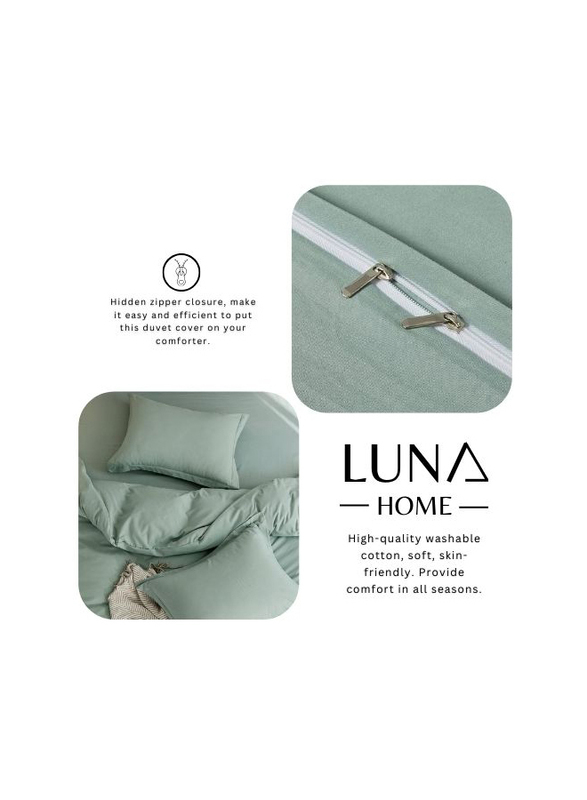 Luna Home 6-Piece Duvet Cover Set, 1 Duvet Cover + 1 Fitted Sheet + 4 Pillow Covers, King, Green