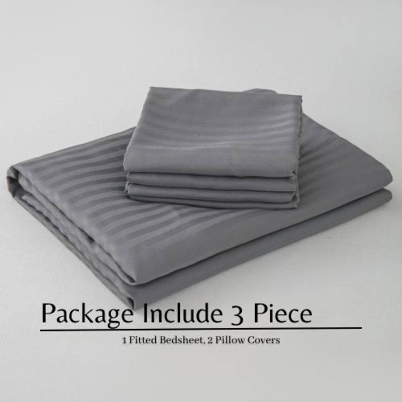 Luna Home 3-Piece Fitted Sheet Set, 1 Fitted Sheet + 2 Pillow Covers, Queen, Dark Grey