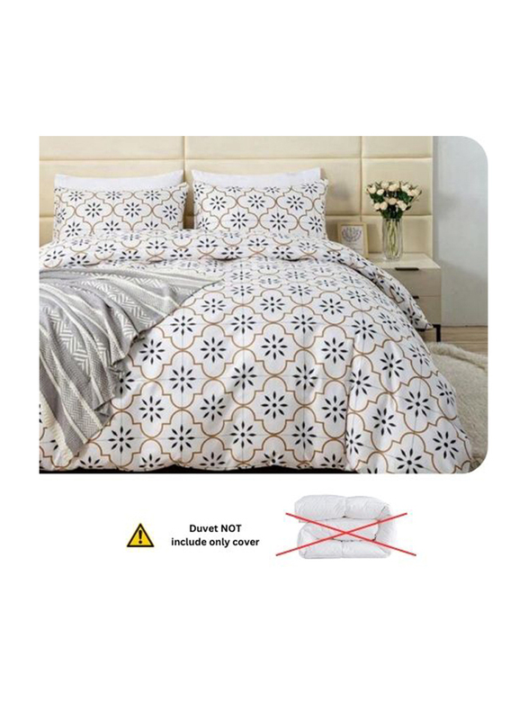 Deals For Less Luna Home 6-Piece Modern Tile Print Duvet Cover Bedding Set, 1 Duvet Cover + 1 Fitted Sheet + 4 Pillow Cases, Queen, White