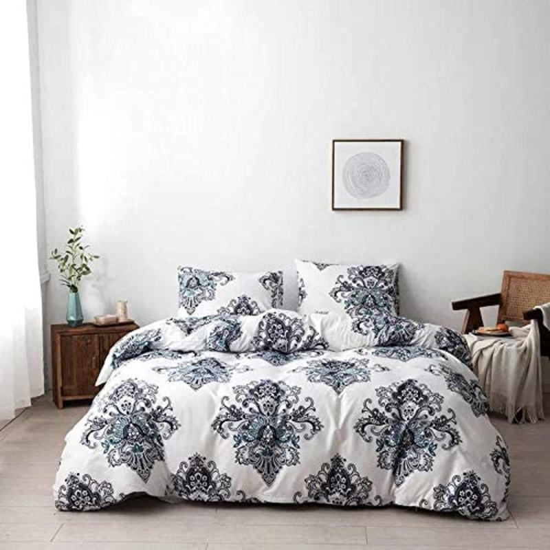 Deals For Less 6-Piece Beautiful Bohemia Design Bedding Set, 1 Duvet Cover + 1 Fitted Bedsheet + 4 Pillow Covers, Black/White, King