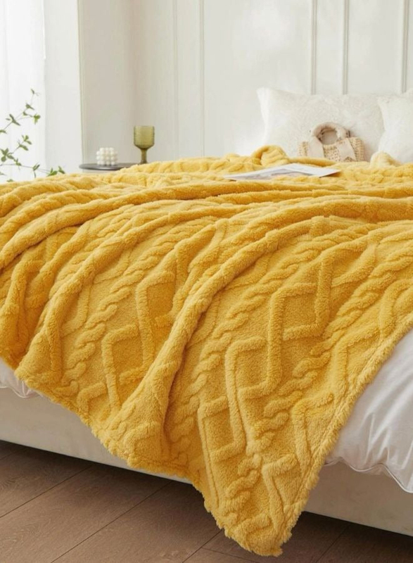 Luna Home 1-Piece Throw Striped Taffeta Fleece Blanket Super Soft, Yellow, One Size