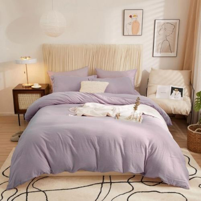 Luna Home 6-Piece Duvet Cover Set, 1 Duvet Cover + 1 Fitted Sheet + 4 Pillow Covers, King, Lavender Purple