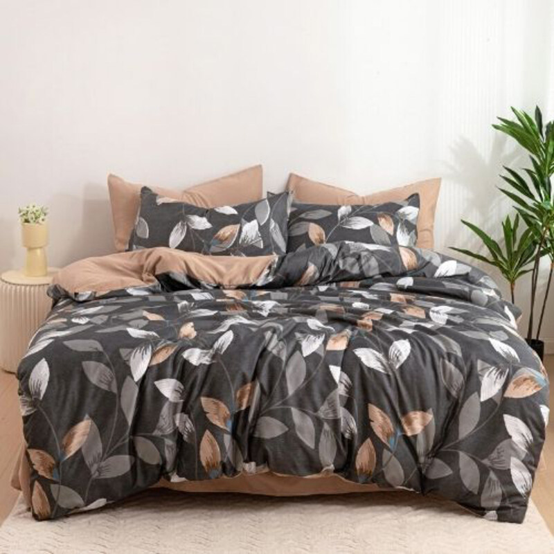 

Deals For Less Luna Home 6-Piece Leaves Design Bedding Set, 1 Duvet Cover + 1 Fitted Sheet + 4 Pillow Cases, King, Brown