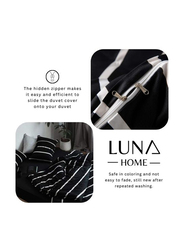 Deals For Less Luna Home 6-Piece Stripe Design Duvet Cover Set, 1 Duvet Cover + 1 Fitted Sheet + 4 Pillow Cases, King, Black/White
