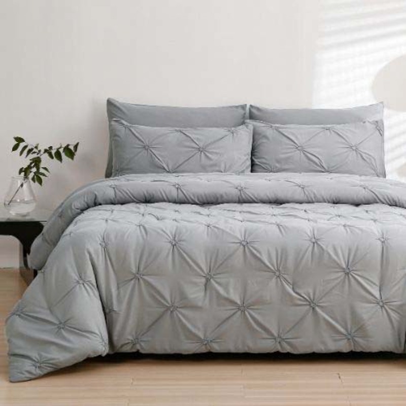 Luna Home 6-Piece Comforter Set, 1 Comforter + 1 Fitted Sheet + 4 Pillow Cases, King, Grey