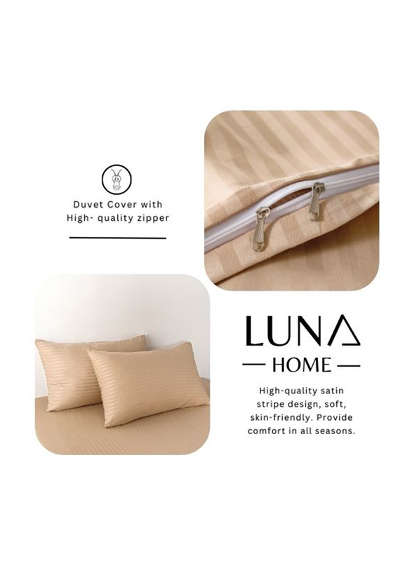 Deals For Less Luna Home 6-Piece Stripe Design Bedding Set without Filler, 1 Duvet Cover + 1 Fitted Sheet + 4 Pillow Cases, King Size, Golden/Brown