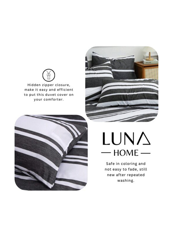 Deals For Less Luna Home 6-Piece Stripe Design Bedding Set, 1 Duvet Cover + 1 Fitted Sheet + 4 Pillow Cases, King Size, Black