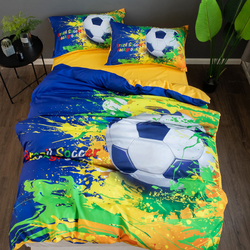 Deals For Less 4-Piece Soccer 3D Design Without Filler Bedding Set, 1 Duvet Cover + 1 Fitted Sheet + 2 Pillow Cases, Single, Navy Blue/Green/Yellow