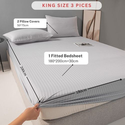 Luna Home 3-Piece Fitted Sheet Set, 1 Fitted Sheet + 2 Pillow Covers, King, Light Grey