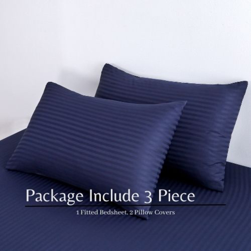 Luna Home 3-Piece Fitted Sheet Set, 1 Fitted Sheet + 2 Pillow Covers, King, Dark Blue