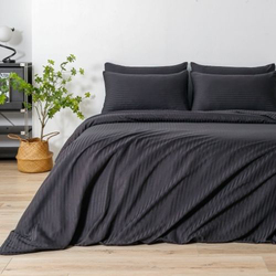 Deals For Less Luna Home 6-Piece Stripe Design Bedding Set without Filler, 1 Duvet Cover + 1 Fitted Sheet + 4 Pillow Cases, King Size, Rich Black