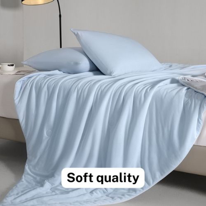 Luna Home 3-Piece Icy Silky Summer Cool Quilt Set, 1 Quilt + 2 Pillow Covers, Blue/Grey, One Size