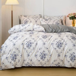 Deals For Less Luna Home 6-Piece Bohemian Blue Flowers Design Duvet Cover Set without Filler, 1 Duvet Cover + 1 Flat Sheet + 4 Pillow Cases, King, Multicolour