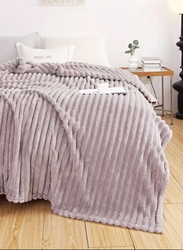 Luna Home 1-Piece Throw Striped Fleece Blanket Super Soft, Light Grey, One Size