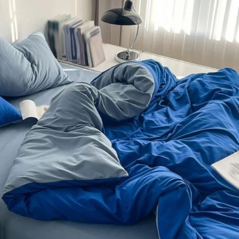 Deals For Less Luna Home Premium 6-Piece Korean Reversible Plain Bedding Set, 1 Duvet Cover + 1 Fitted Sheet + 4 Pillow Cases, King, Grey/Blue