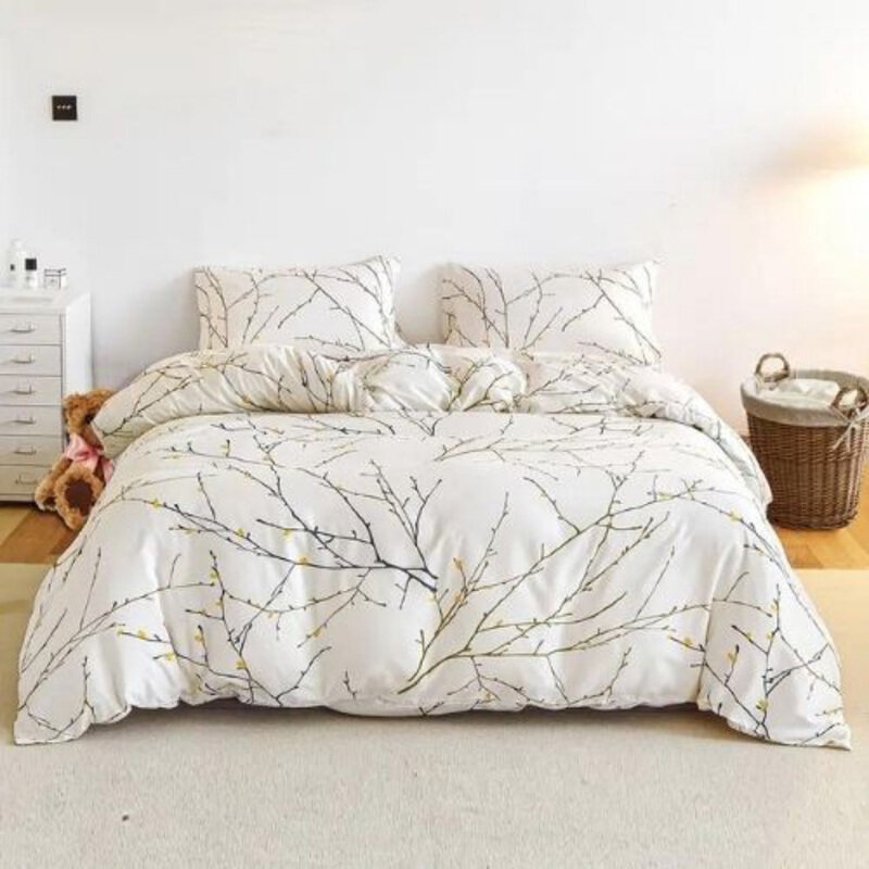 

Luna Home 6-Piece Twigs Print Duvet Cover Set, 1 Duvet Cover + 1 Flat Sheet + 4 Pillow Cases, Queen, Multicolour