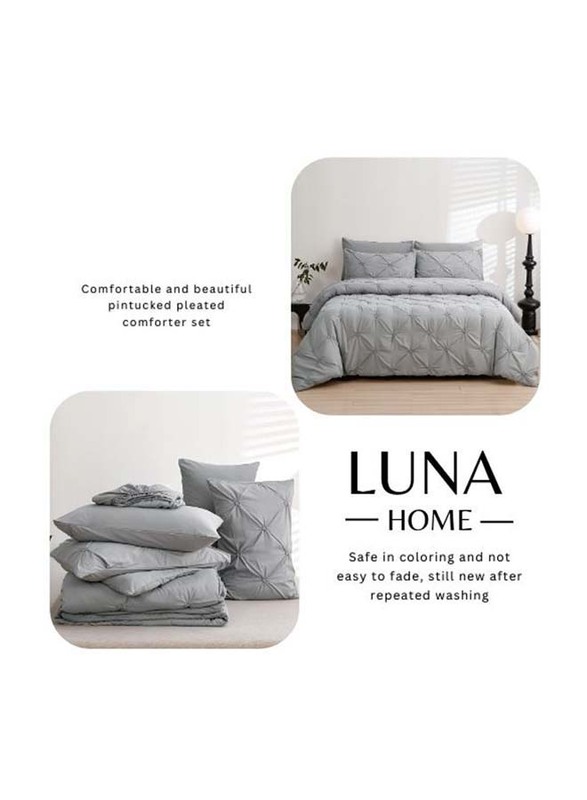 Luna Home 6-Piece Comforter Set, 1 Comforter + 1 Fitted Sheet + 4 Pillow Cases, King, Grey