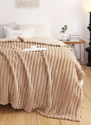 Luna Home 1-Piece Throw Striped Taffeta Fleece Blanket Super Soft, Caramel, One Size