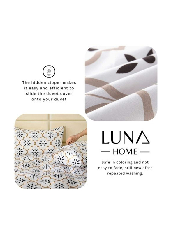 Deals For Less Luna Home 6-Piece Modern Tile Print Duvet Cover Bedding Set, 1 Duvet Cover + 1 Fitted Sheet + 4 Pillow Cases, King, White